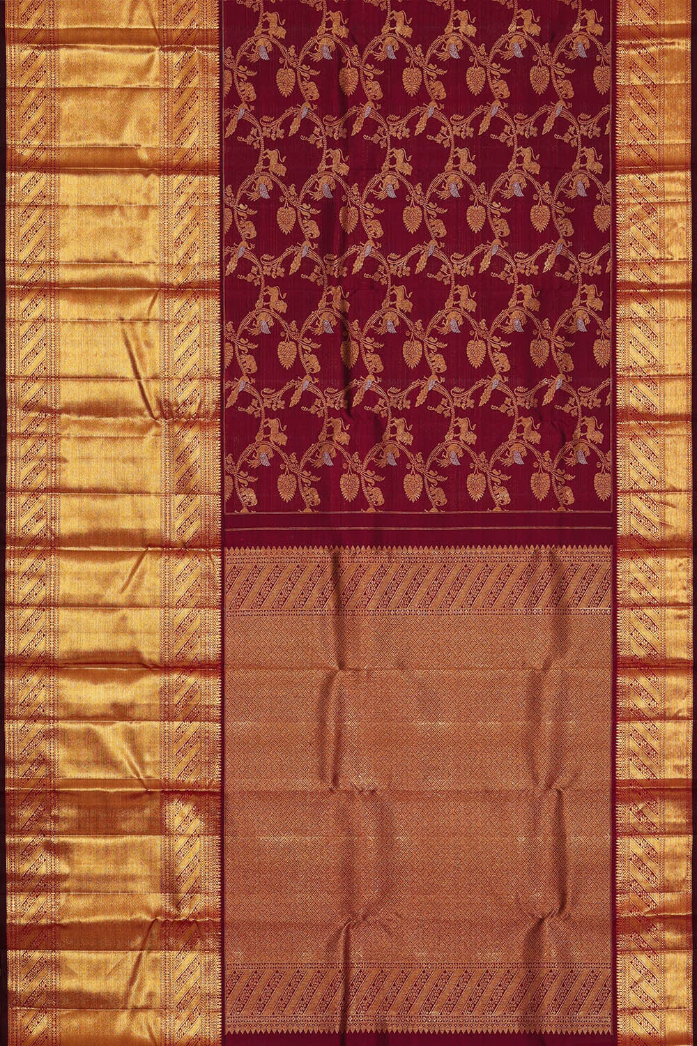 Image of Kanchipattu Wine Red Brocade Saree